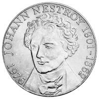 (1976) Монета Австрия 1976 год 100 шиллингов "Иоганн Нестрой"  Серебро Ag 640  PROOF