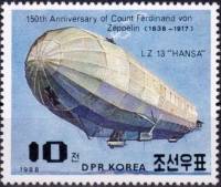 (1988-057a) Лист (4м) Северная Корея "LZ 13 Ганза"   150 лет со дня рождения графа Фердинанда фон Це