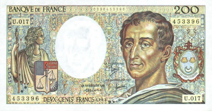 (№1983P-155a.3) Банкнота Франция 1983 год &quot;200 Francs&quot; (Подписи: P)