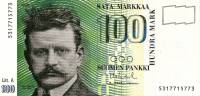 (1986 Litt A) Банкнота Финляндия 1986 год 100 марок "Ян Сибелиус" Vanhala - Heinonen  UNC
