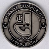 () Монета Турция 2000 год 7500000  ""   Биметалл (Серебро - Ниобиум)  AU
