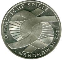 (1972g) Монета Германия (ФРГ) 1972 год 10 марок "XX Летняя Олимпиада Мюнхен 1972"  Серебро Ag 625  P
