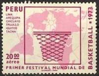 (№1973-914) Марка Перу 1973 год "Баскетбол 1-й Международный баскетбольный фестиваль", Гашеная