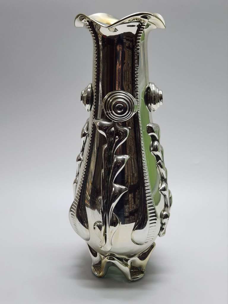 Ваза стекло гутная техника серебрение 36 см