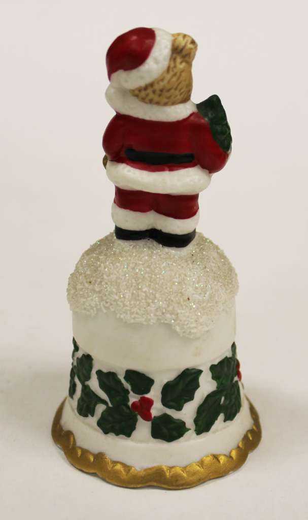 Сувенирный рождественский колокольчик с мишкой, фарфор, 12 см (см. фото)