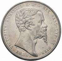 (№1850km144.1) Монета Италия 1850 год 5 Lire (Витторио Эмануэле II)