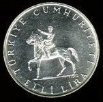 (1972) Монета Турция 1972 год 50 лир &quot;Кемаль Ататюрк входит в Смирну&quot;  Серебро Ag 830  PROOF