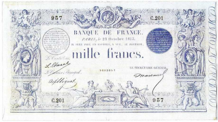 (№1867P-54c) Банкнота Франция 1867 год &quot;1,000 Francs&quot;