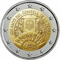 (11) Монета Андорра 2019 год 2 евро "600-летие Совета Земли"  Биметалл  UNC