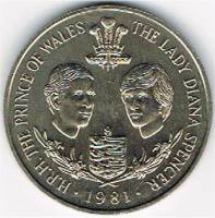 1981 Монета Остров Гернси 25 пенсов Принц Чарльз и Диана Свадьба  Медь-Никель  UNC