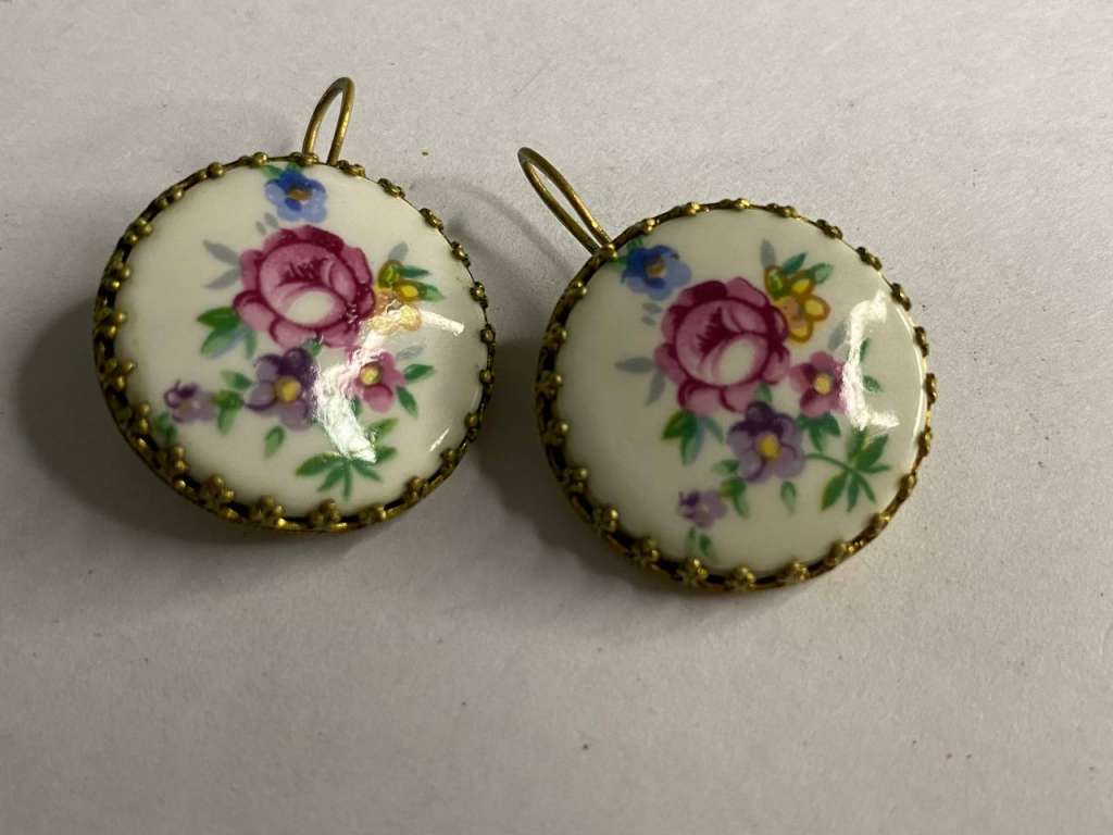 Серьги СССР фарфор Чехия и брошь Жостово