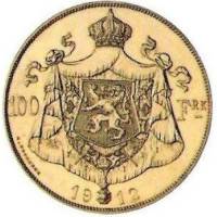(№1912kmPn193) Монета Бельгия 1912 год 100 Francs (Удар Рисунком)
