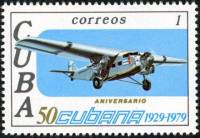 (1979-069) Марка Куба "Самолет 1"    50 лет авиакомпании CUBANA III Θ