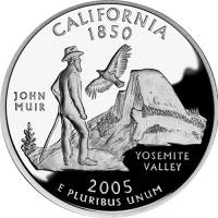 (031s, Ag) Монета США 2005 год 25 центов "Калифорния"  Серебро Ag 900  PROOF