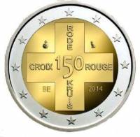 (013) Монета Бельгия 2014 год 2 евро "Красный Крест. 150 лет"  Биметалл  PROOF