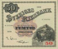(,) Банкнота Швеция 1959 год 50 крон    UNC