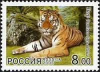 2005-042 Марка Россия Сибирский тигр  Фауна. Совместный выпуск РФ и КНДР III O