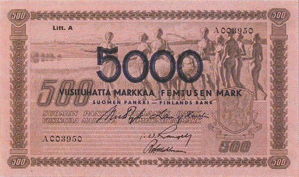 (,) Банкнота Финляндия 1922 год 5 000 марок    UNC