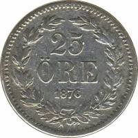 (1876) Монета Швеция 1876 год 25 эре   Серебро Ag 600  UNC