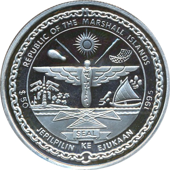 (1995) Монета Маршалловы Острова 1995 год 50 долларов &quot;Уинстон Черчилль&quot;  Серебро Ag 999  UNC