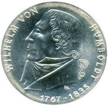 (1967) Монета Германия (ГДР) 1967 год 20 марок &quot;Вильгельм Гумбольдт&quot;  Серебро Ag 800  UNC