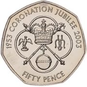 (№2003km148) Монета Джерси 2003 год 50 Pence (50-летие коронации)