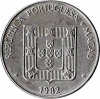 (№1982km23.2) Монета Макао 1982 год 1 Pataca (Низкие звезды)