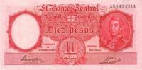 (№1943P-265b.1) Банкнота Аргентина 1943 год "10 Pesos" (Подписи: "Gerente General  Presidente" in bl