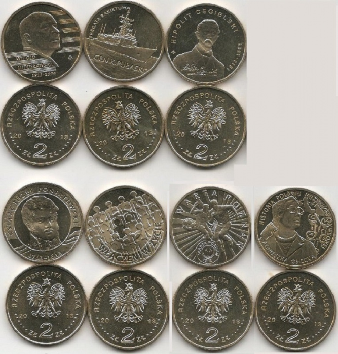 (249-253 255 256 7 монет по 2 злотых) Набор монет Польша 2013 год   UNC