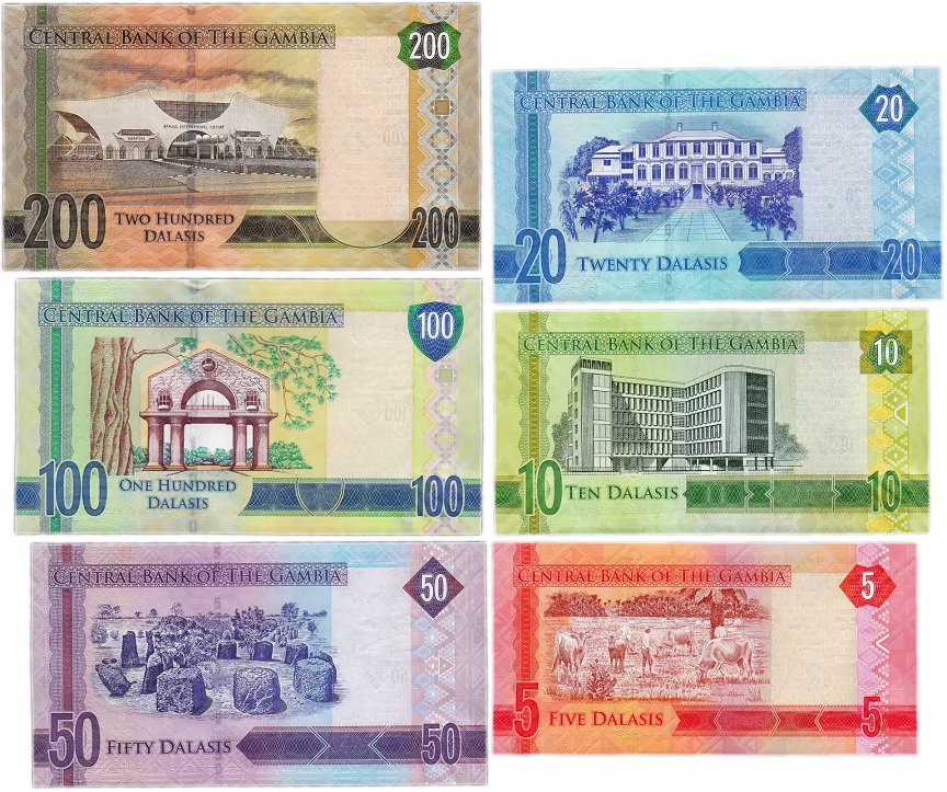 (2015, 6 шт, 5, 10, 20, 50, 100, 200 даласи) Набор банкот Гамбия 2015 год &quot;Яхья Джамме&quot;   UNC
