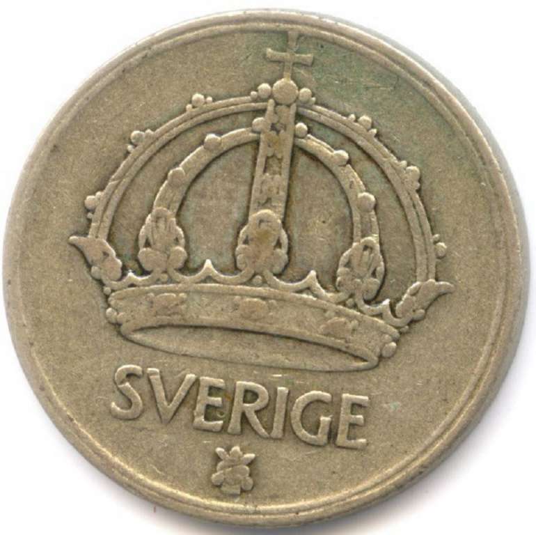 (1948) Монета Швеция 1948 год 50 эре   Серебро Ag 600  VF