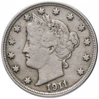 (1911) Монета США 1911 год 5 центов   Голова Свободы Медь-Никель  VF