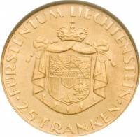 (№1961y18) Монета Лихтенштейн 1961 год 25 Franks (Князь Франц-Иосиф II)