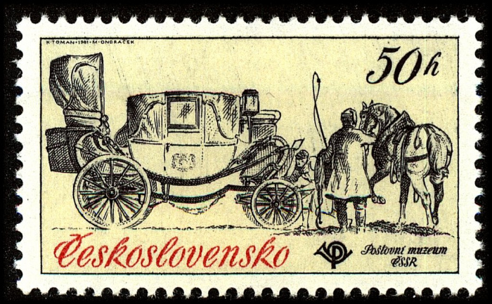 (1981-003) Марка Чехословакия &quot;Почтовая карета 1800 г.&quot;    Музей почты 'Почтовые Транспортные Средст