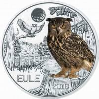 (009) Монета Австрия 2018 год 3 евро "Филин"  Цветная Медь-Никель  UNC