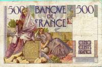 (№1945P-129a.2) Банкнота Франция 1945 год "500 Francs" (Подписи: J)