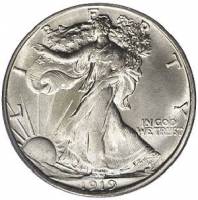 (1929s) Монета США 1929 год 50 центов   Шагающая Свобода. Орлан на скале Серебро Ag 900  UNC