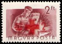 (1957-006) Марка Венгрия "Сварщик"    Профессии (Стандартный выпуск) с надпечаткой Красного креста I
