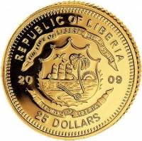 () Монета Либерия 2009 год 25  ""   Биметалл (Платина - Золото)  UNC