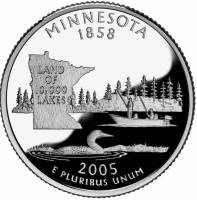 (032p) Монета США 2005 год 25 центов "Миннесота"  Медь-Никель  UNC