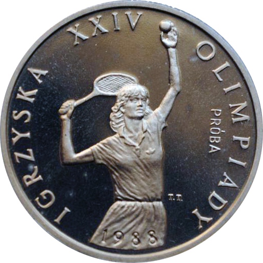 (1987) Монета Польша 1987 год 200 злотых &quot;Олимпиада 88. Теннис&quot;  Проба Серебро Ag 750  PROOF