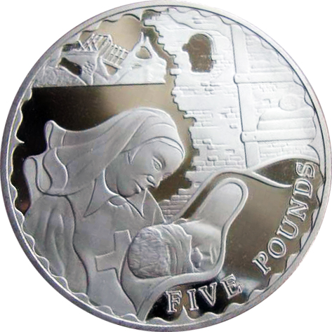 2008 Монета Остров Олдерни 2008 год 5 фунтов 1-я Мировая Война. Медсестра  Серебро Ag 925  PROOF