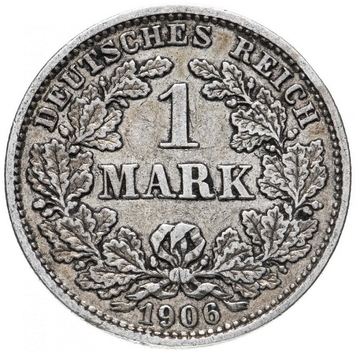 1906d Монета Германия (Империя) 1906 год 1 марка  Серебро Ag 900  XF