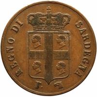 (№1842km140) Монета Италия 1842 год 5 Centesimi (Карло Альберто)