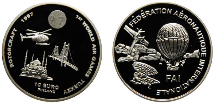 (1997) Монета Финляндия 1997 год 10 евро &quot;Вертолёт&quot;  Серебро (Ag)  PROOF