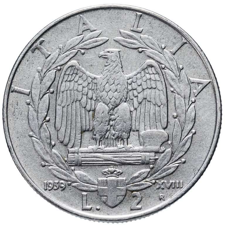 (1939) Монета Италия 1939 год 2 лиры &quot;Виктор Эммануил II&quot;  Магнитная Никель  UNC