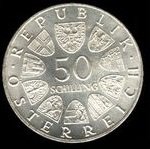 (,) Монета Австрия 1971 год 50 шиллингов   Серебро Ag 900  UNC