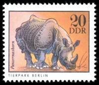 (1975-024) Марка Германия (ГДР) "Индийский носорог"    Животные зоопарка III Θ