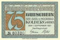 (№1921) Банкнота Германия 1921 год "75 Pfennig"