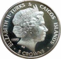 () Монета Острова Тёркс и Кайкос 1999 год 5 крон ""   UNC